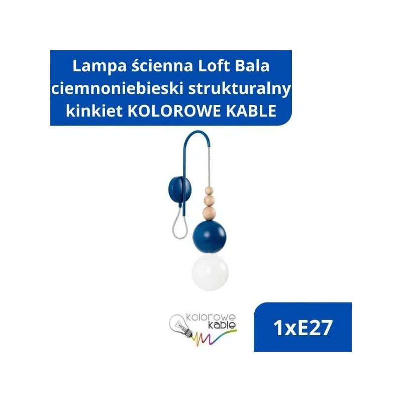 Lampa Ścienna Loft Bala Ciemnoniebieski Strukturalny Kinkiet Kolorowe Kable Ekspresowa dostawa