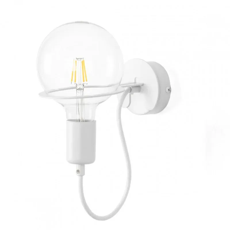 Do wyczerpania zapasów Biała Lampa Ścienna Loft Metal Wall Kinkiet Z Białym Przewodem I Żarówką Led 4W Kolorowe Kable