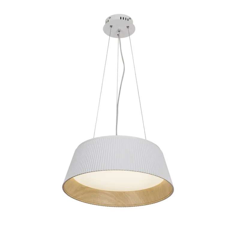 Szybka wysyłka Lampa wisząca Umbria biało‑drewniana do salonu LED z kloszem 24W
