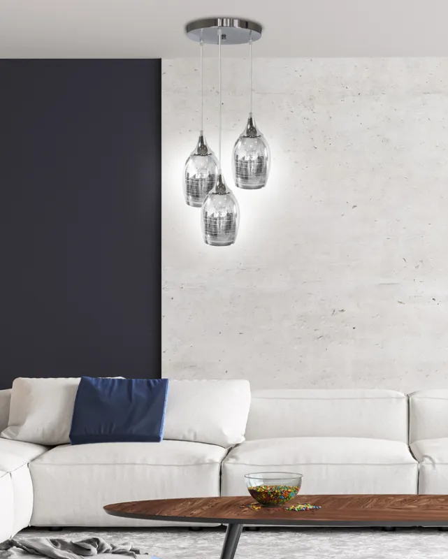 Lampa wisząca Marina szklana potrójna z lustrzanymi kloszami do salonu Ostatnie sztuki
