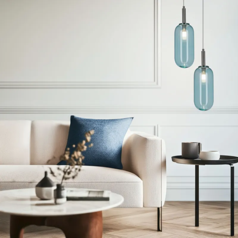 Lampa wisząca FIUGGI niebieska - ze szklanym z długim kloszem – nowoczesna lampa LED nad stół i do salonu Wybór klientów
