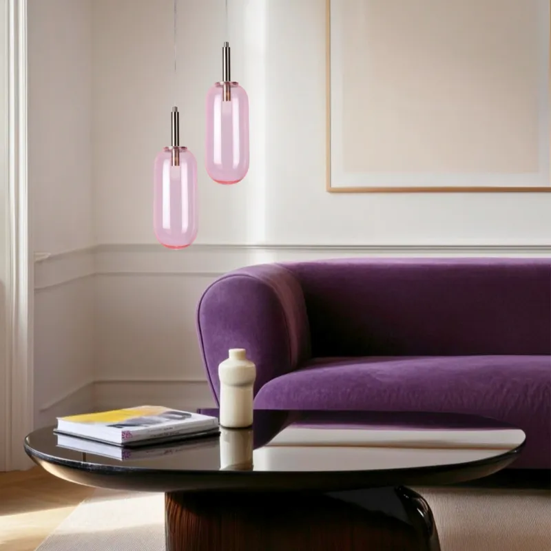 Lampa wisząca FIUGGI różowa - ze szklanym z podłużnym – minimalistyczna lampa LED nad stół Wysoka jakość