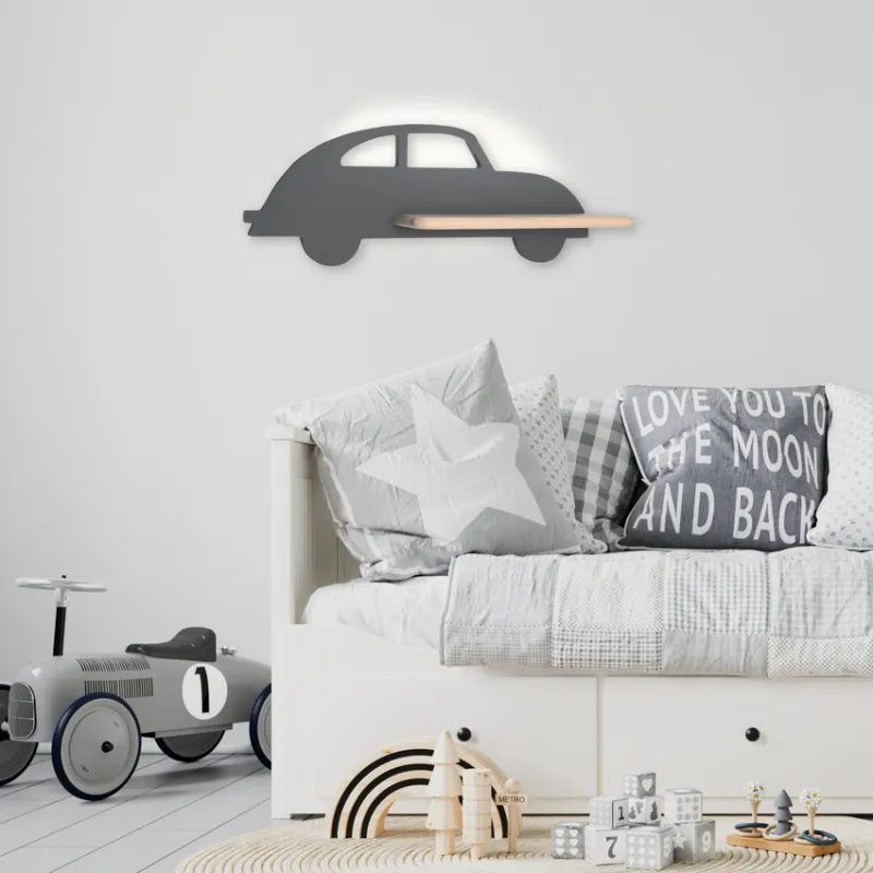 Kinkiet IQ Kids CAR dziecięcy z półką LED zintegrowany szary Tani