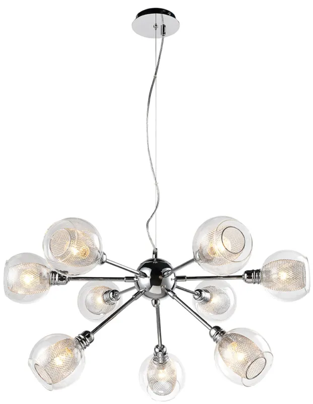 Sprawdź teraz Lampa wisząca Dixi szklane podwójne klosze chromowa 9-płomienna do salonu