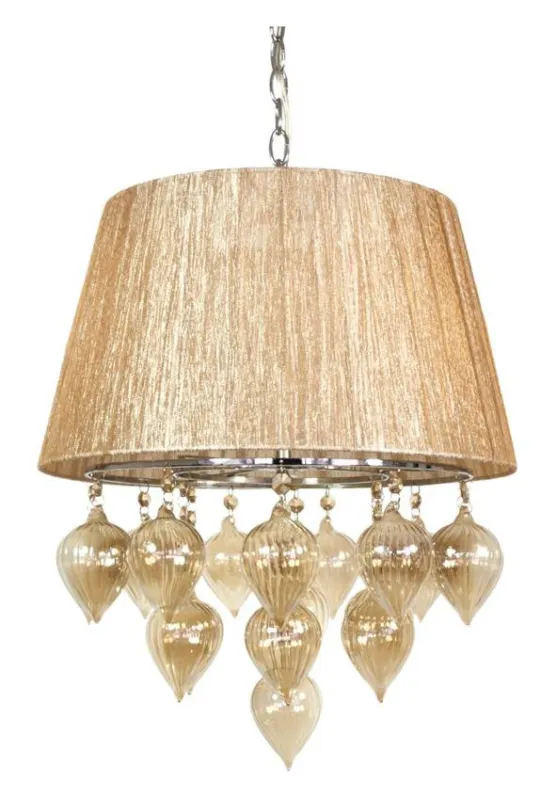 Wyjątkowa oferta Lampa wisząca Elissa abażurowa beżowa z kryształami 3xE14 do salonu
