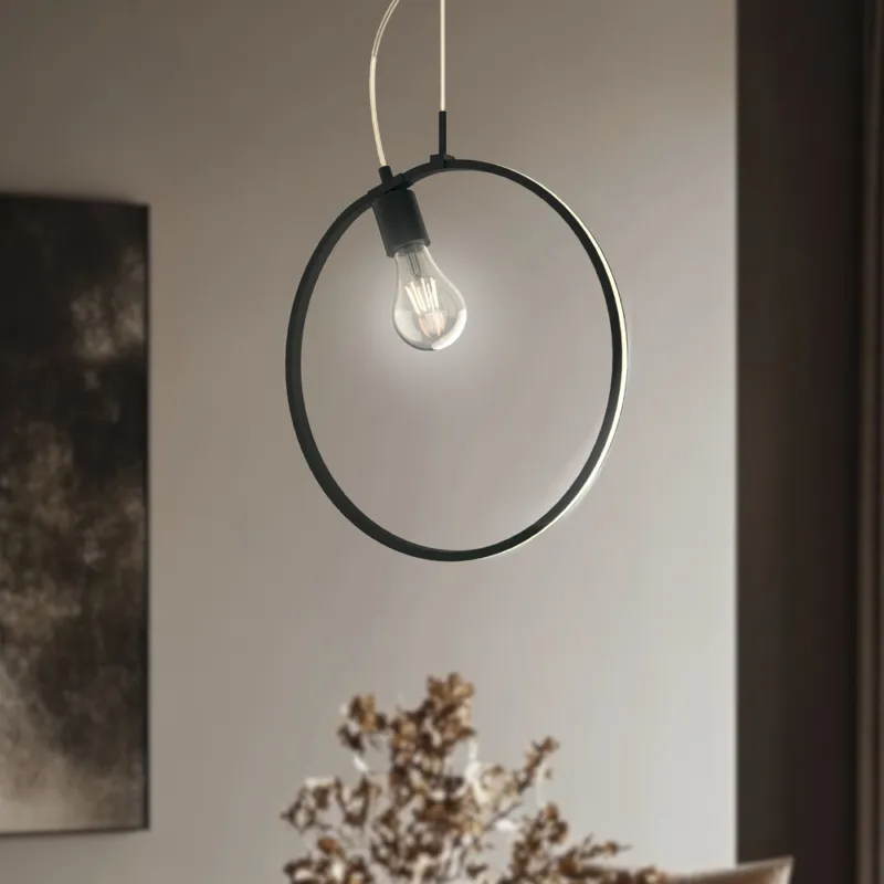 Kup online Lampa wisząca SKIROS czarny ring – minimalistyczna lampa w kształcie koła LED 4000K z E27