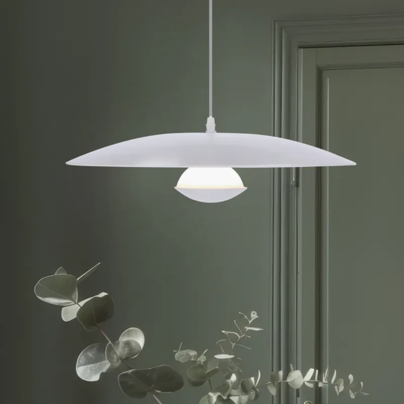 Łatwy zwrot Lampa wisząca LUND 48 cm minimalistyczna – biały klosz talerz - skandynawska lampa do jadalni i salonu LED