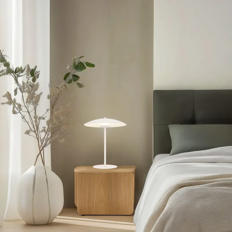Lampa stołowa LUND w stylu skandynawskim – biały klosz talerz - minimalistyczna lampa do salonu i sypialni Nie przegap
