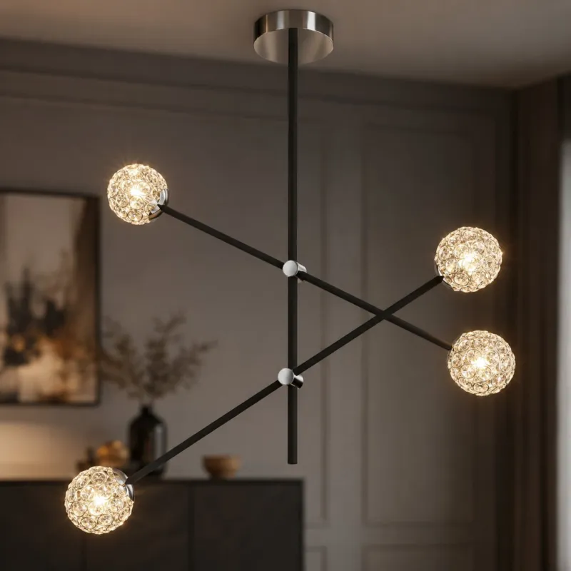 Ograniczona ilość Lampa wisząca Apeti Paksos nad stół czarna z kloszamii kryształowymi