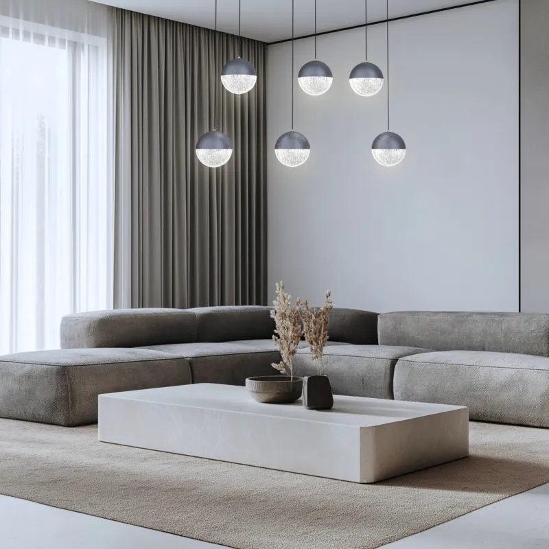 Lampa wisząca FURNI 5-punktowa szara – ze szklanymi kloszami kulami - designerska lampa do salonu LED 4000K Niska cena