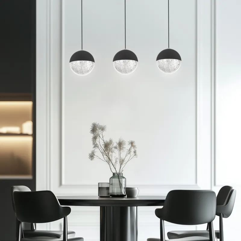 Lampa wisząca FURNI 3-punktowa czarna – ze szklanymi kloszami kulami - designerska lampa do salonu LED 4000K Ograniczona ilość