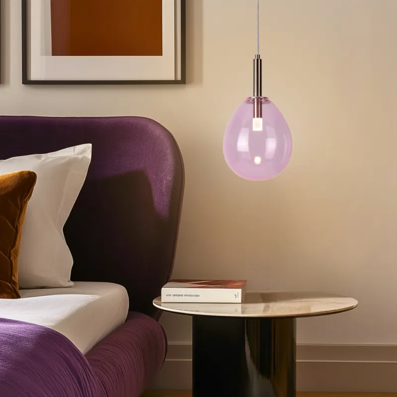 Lampa wisząca szklana LUKKA z różowym kloszem – minimalistyczna lampa nad stół LED Wysoka jakość