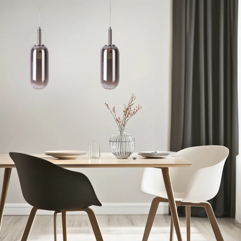 Lampa wisząca FIUGGI srebrna - ze szklanym z podłużnym kloszem – nowoczesna lampa LED nad stół Wyjątkowa oferta