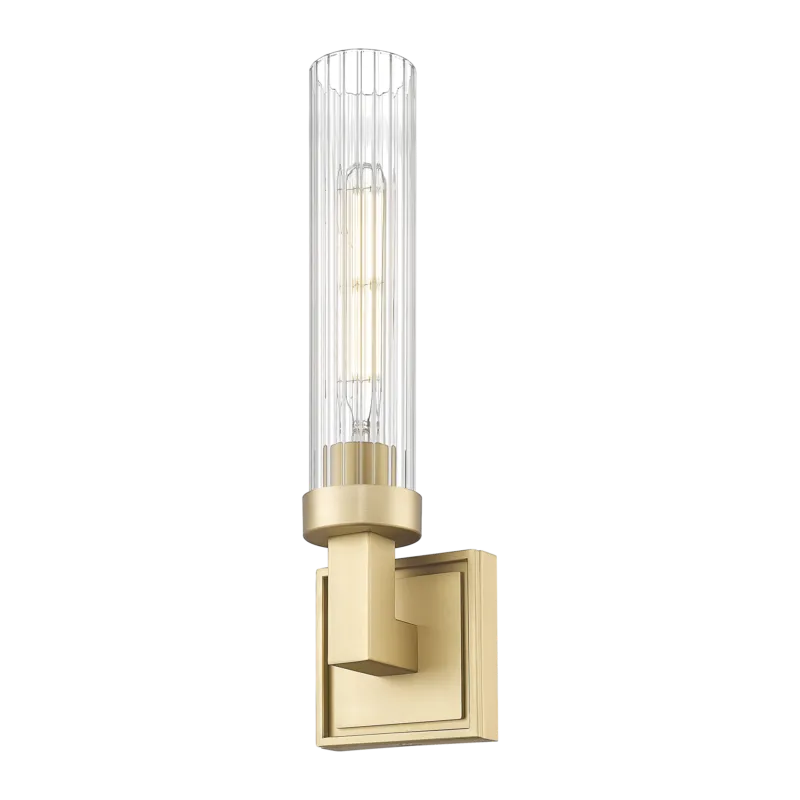 Dostępne od ręki Kinkiet mosiężny z prążkowanym szklanym kloszem W01866BR z serii QUINCY - Cosmo Light