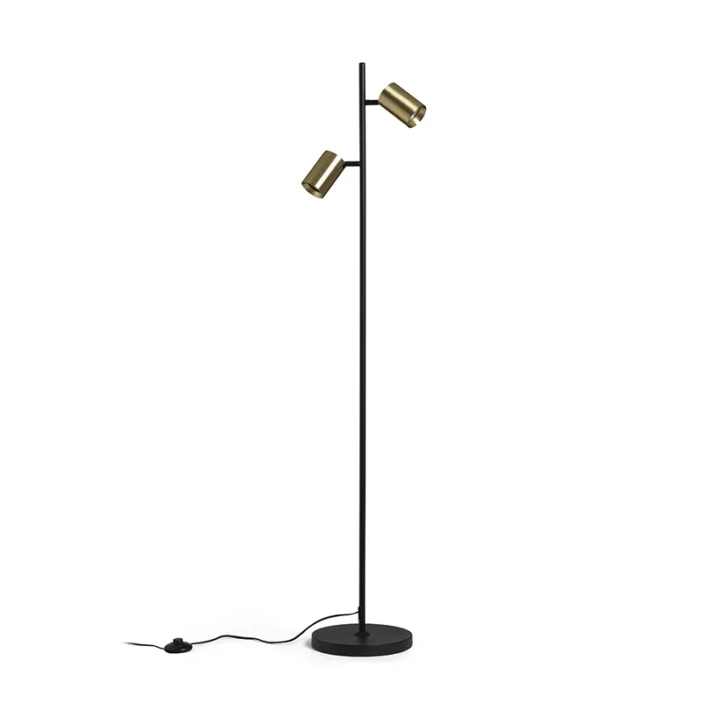 Cena promocyjna Lampa podłogowa czarna z mosiężnymi reflektorami 144cm z serii Rendl R14267 - Rendl