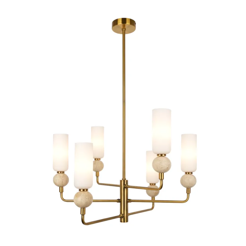 Lampa wisząca mosiężna 6-punktowa ze szklanymi kloszami PND-95331-6-BRSS z serii SANTOS - Lampy Italux Zamów teraz