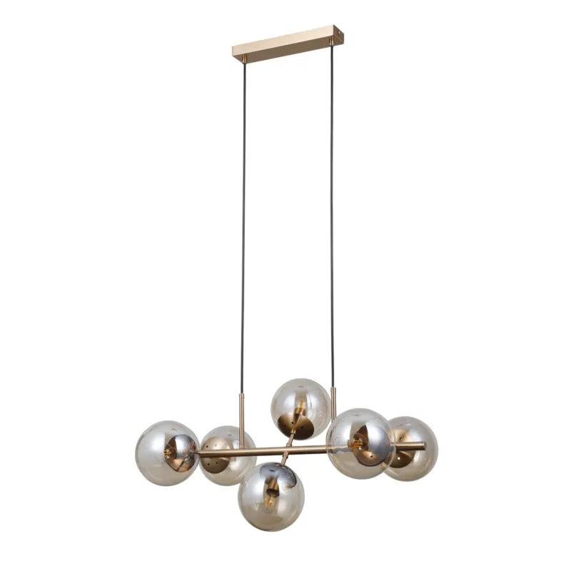 Ograniczona ilość Lampa wisząca złota 6-punktowa z kulistymi kloszami PND-1098-6-HB z serii Molite - Lampy Italux