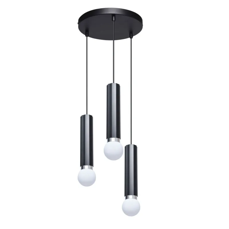 Lampa wisząca czarna metalowa 3-punktowa PND-33849-3R-BK z serii MACERA - Lampy Italux Zniżka