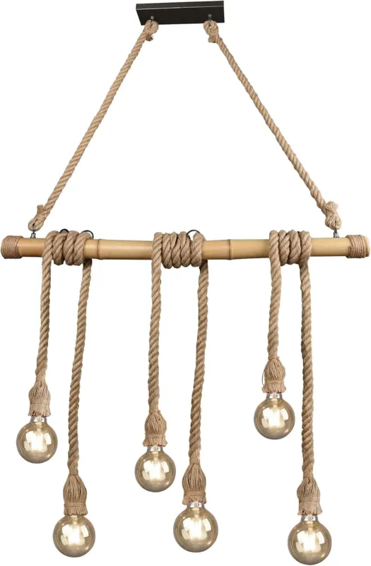 Wyjątkowa oferta Lampa wisząca boho na pędzie bambusa sznurkowa 6xE27 WILMA R30130626 - RL