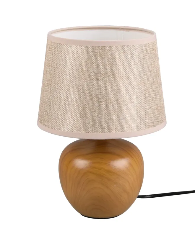 Hit sprzedaży Lampka nocna kulista drewniana brązowa podstawa z beżowym abażurem LUXOR R50621035 - RL