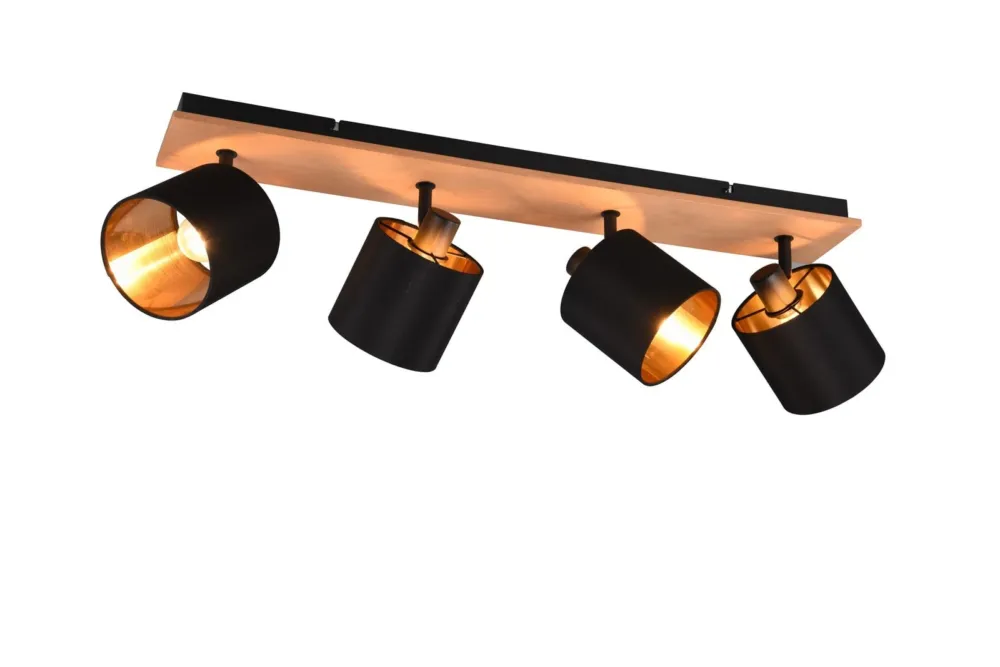 Reflektor sufitowy 4-płomienny drewno + czarno złote klosze TOMMY R81334030 - RL Kup online