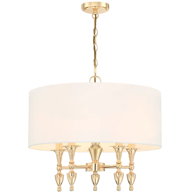 Lampa wisząca złota z białym abażurem 5-punktowa P05180AU-WH z serii AUSTIN - Cosmo Light Nowy