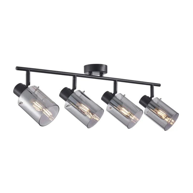 Lampa sufitowa czarna metalowa z dymionym szkłem 4-punktowa SPL-5581-4-BK-SG z serii Sardo - Lampy Italux Tylko do końca tygodnia