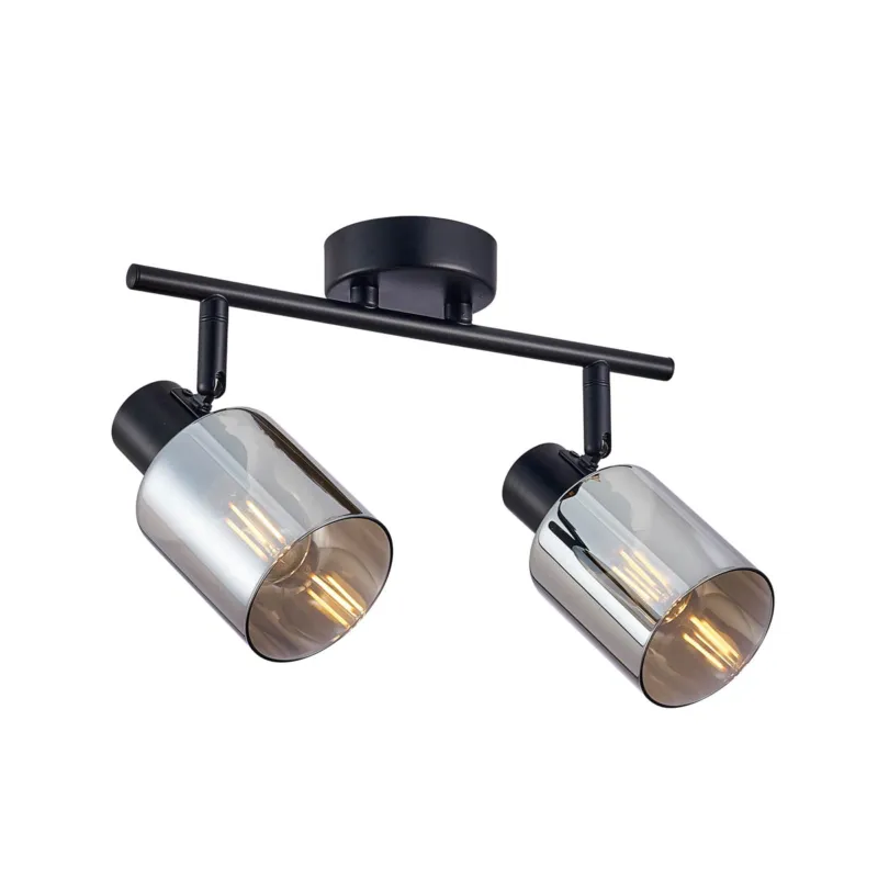 Lampa sufitowa czarna z dymionym szkłem 2-punktowa SPL-65342-2-BK-SG z serii Santia - Lampy Italux Oferta czasowa