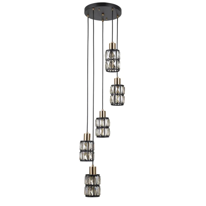 Lampa wisząca czarno-mosiężna 5-punktowa PND-44236-5-BK-GD z serii Menfi - Lampy Italux Ostatnia szansa