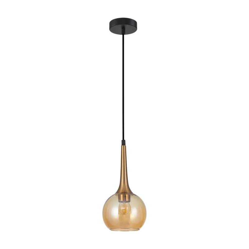 Ekspresowa dostawa Lampa wisząca szklana bursztynowa z brązowym detalem PND-42361-1-BRO-AMB z serii FAVERA - Lampy Italux