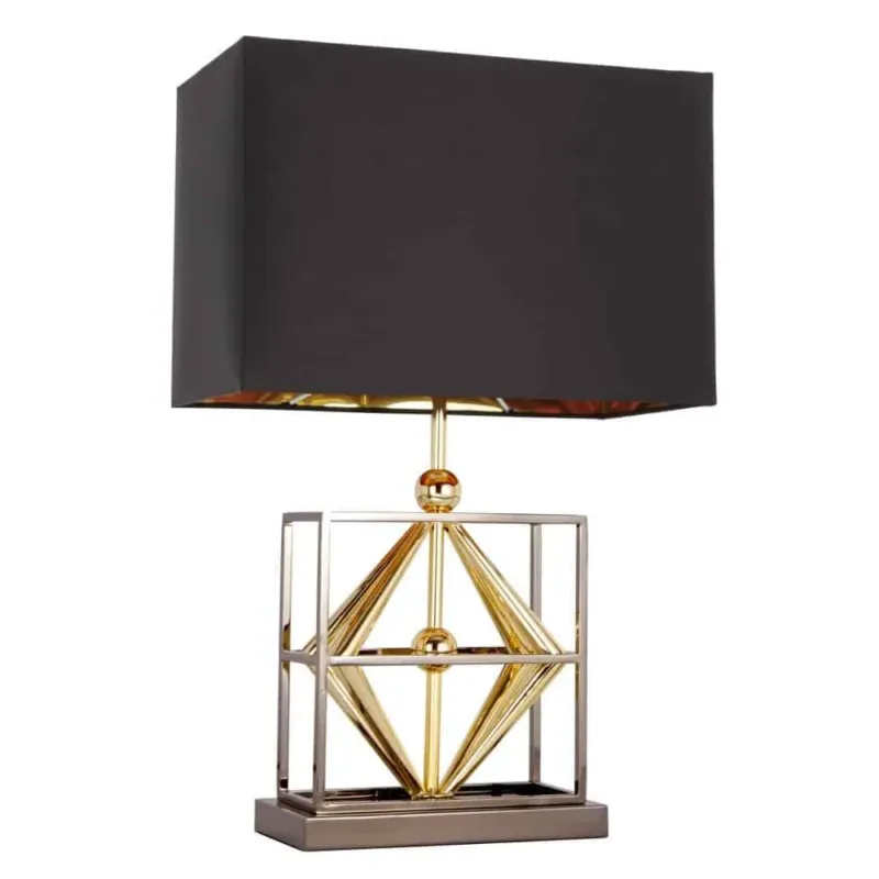 Tani Lampa stołowa czarno-złota metalowa z abażurem T01939BK AU z serii QUITO - Cosmo Light