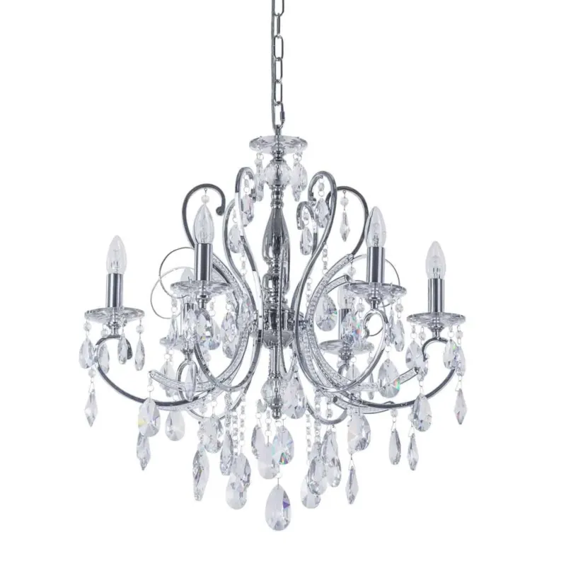 Żyrandol kryształowy chromowany 6-punktowy MD72709-6A z serii BAROCCO - Lampy Italux Dodaj do koszyka