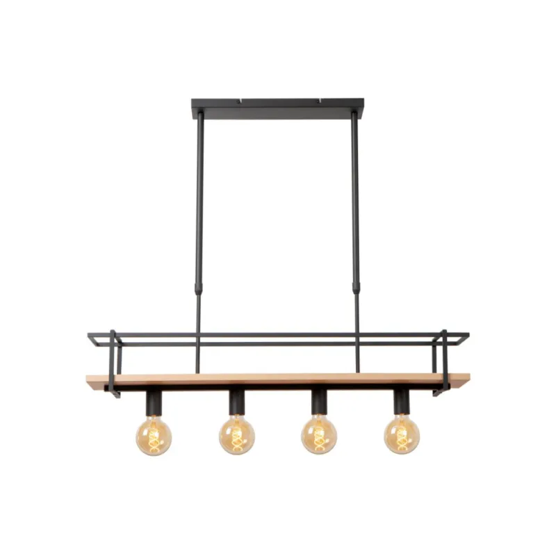 Lampa wisząca z półką Milonga 100cm czarny / drewno Lucide Ograniczona ilość