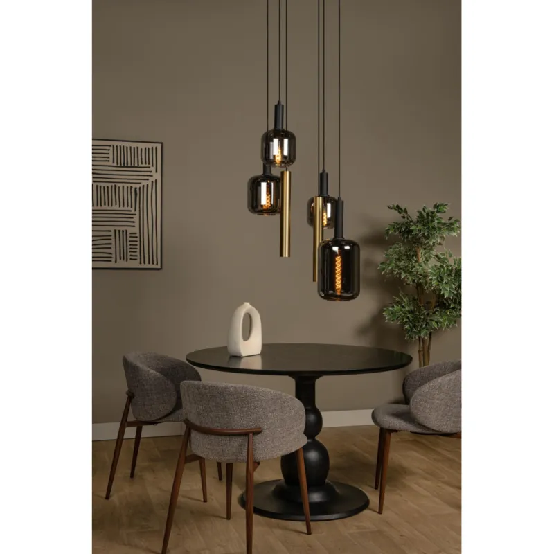 Wyprzedaż Lampa wisząca szklana z 2 tubami Joanet 65cm szkło dymione / mosiądz Lucide