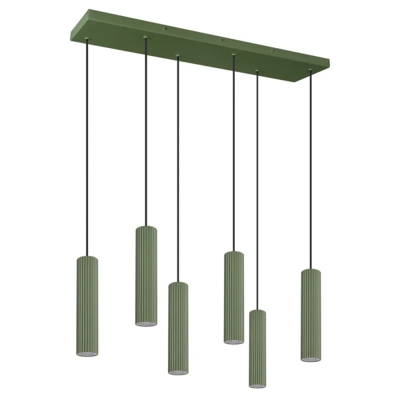 Super okazja Lampa wisząca tuby ryflowane Ivar VI 80cm zielona oliwka LED 4000K Thoro
