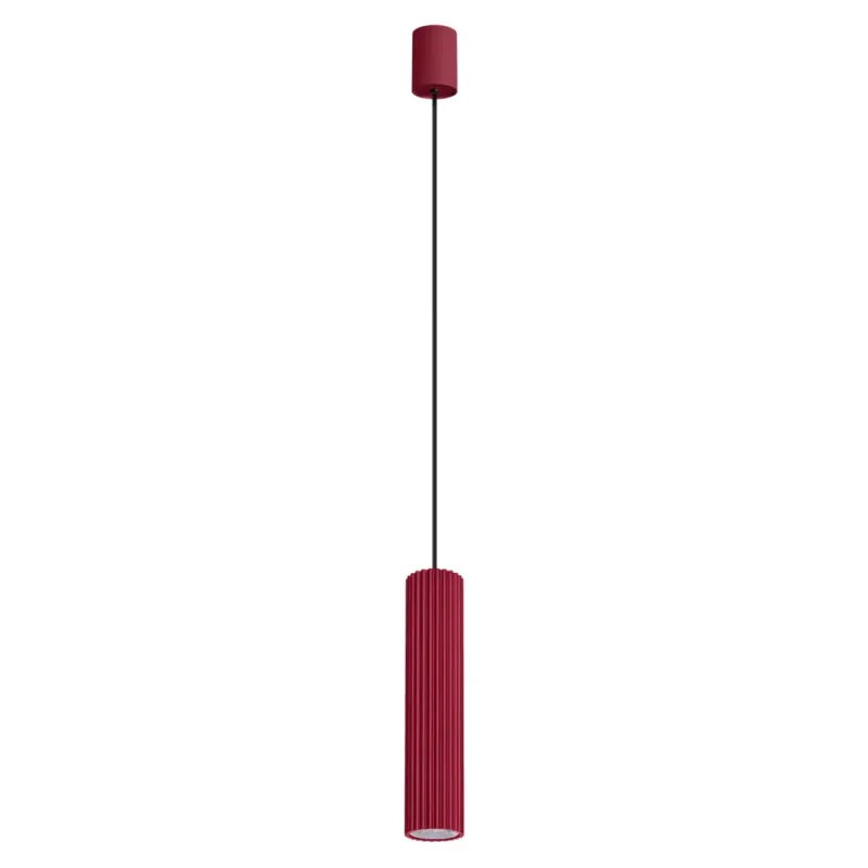 Lampa wisząca tuba ryflowana Ivar I 6,4cm burgund LED 4000K Thoro Obniżka ceny