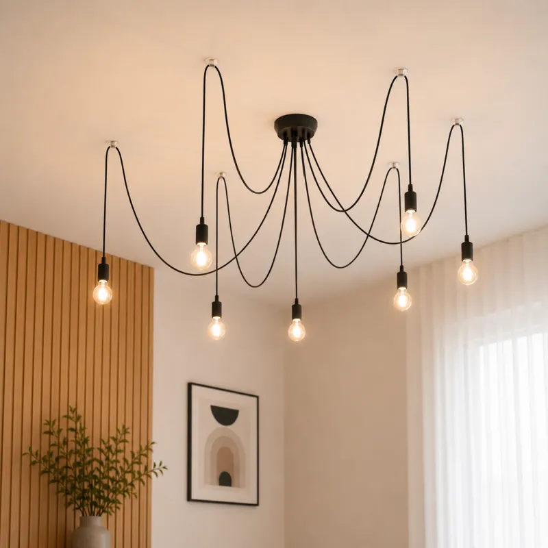 Czarna lampa wisząca pająk Peoria 7 Popularny