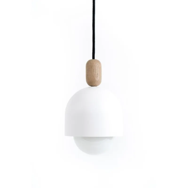 Premium Biała lampa LOFT OVOI z elementem drewna