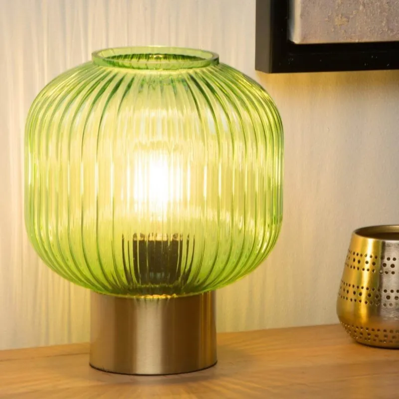 Premium Zielona lampka stołowa na złotej podstawie Maloto
