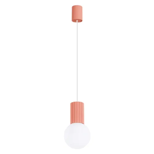 Lampa wisząca biała kula na karbowanej tulejce w kolorze brzoskwiniowym Sollux Lighting SL.1754 Halo G9 Oferta czasowa