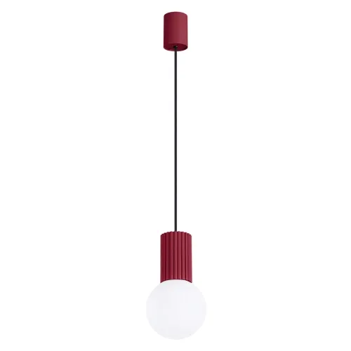 Okazja Lampa wisząca biała kula na karbowanej tulejce w kolorze burgund Sollux Lighting SL.1749 Halo G9