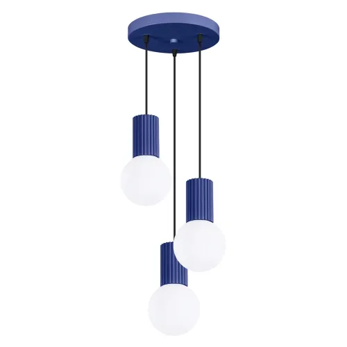 Potrójna lampa wisząca białe kule na karbowanej tulejce w kolorze ultramaryna Sollux Lighting SL.1740 Halo 3xG9 Kup online