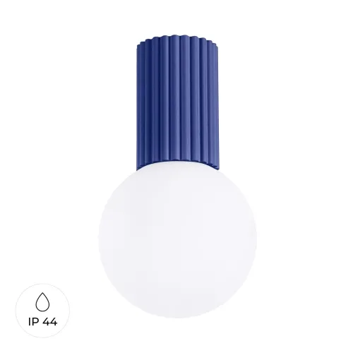 Ostatnie sztuki Lampa sufitowa biała kula na karbowanej tulejce w kolorze ultramaryna do łazienki Sollux Lighting SL.1738 Halo G9 IP44