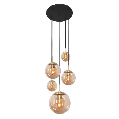 Promocja Mosiężna lampa wisząca z bursztynowymi kloszami Steinhauer 2730ME Bollique 5xE27