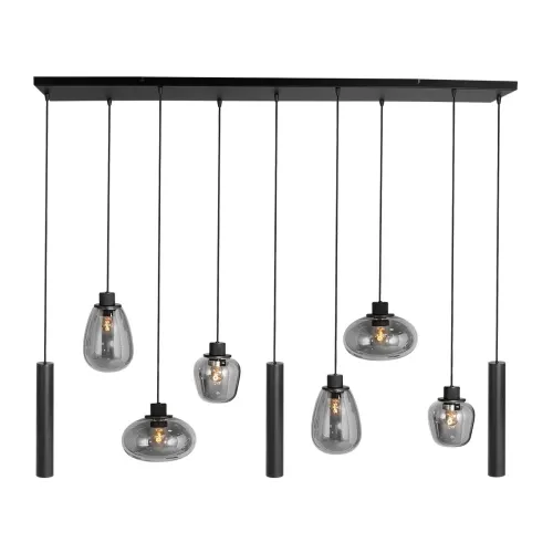 Lampa wisząca dymne klosze i czarne tuby na prostokątnej rozecie Steinhauer 3796ZW Bollique E27 i GU10 Okazja