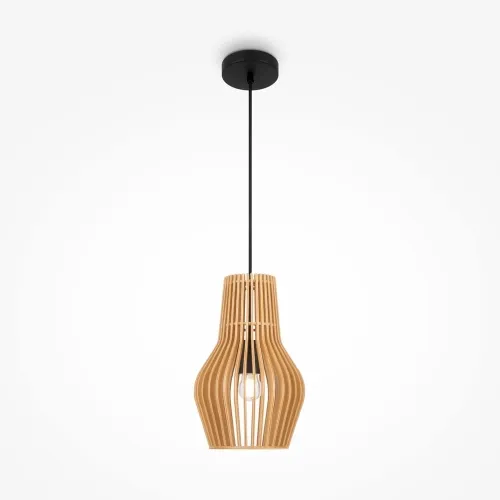 Czarna lampa wisząca z brązowym kloszem z sklejki Maytoni MOD191PL-01W Roots E27 20cm Dostępne od ręki