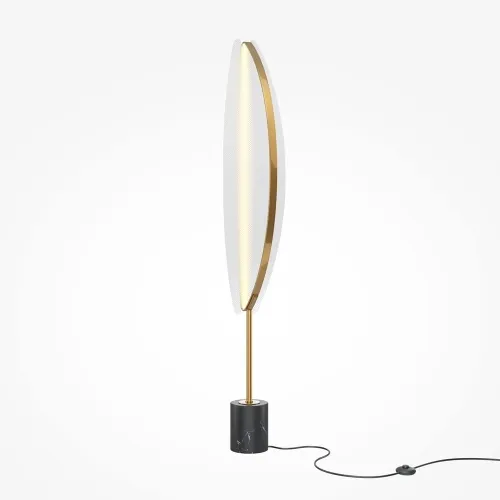 Mosiężna lampa podłogowa z akrylowym kloszem na czarnej podstawie Maytoni MOD281FL-L33BS3K Breeze LED 33W 158cm Oferta limitowana