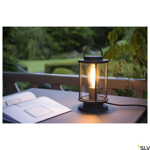 Obniżka ceny Antracytowa zewnętrzna lampa stołowa z kablem SLV 232095 Photonia E27 IP44 25cm