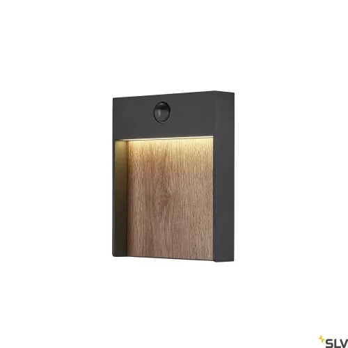 Wyjątkowa oferta Zewnętrzna antracytowo brązowa lampa ścienna z czujnikiem SLV 1002955 Flatt LED 13W 3000K IP54