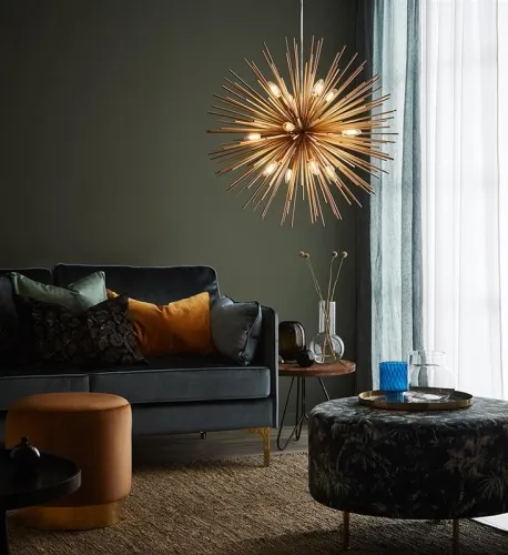 Kup teraz Złota lampa wisząca do salonu w kształcie promieni słońca MarkSlojd 107752 Soleil 12xE14 72cm